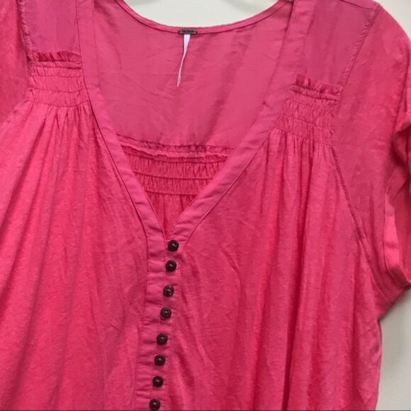 FREE PEOPLE Highland Vneck Linen Boho Oversize Festival Short Sleeve Top Trapeze - Picture 6 of 16